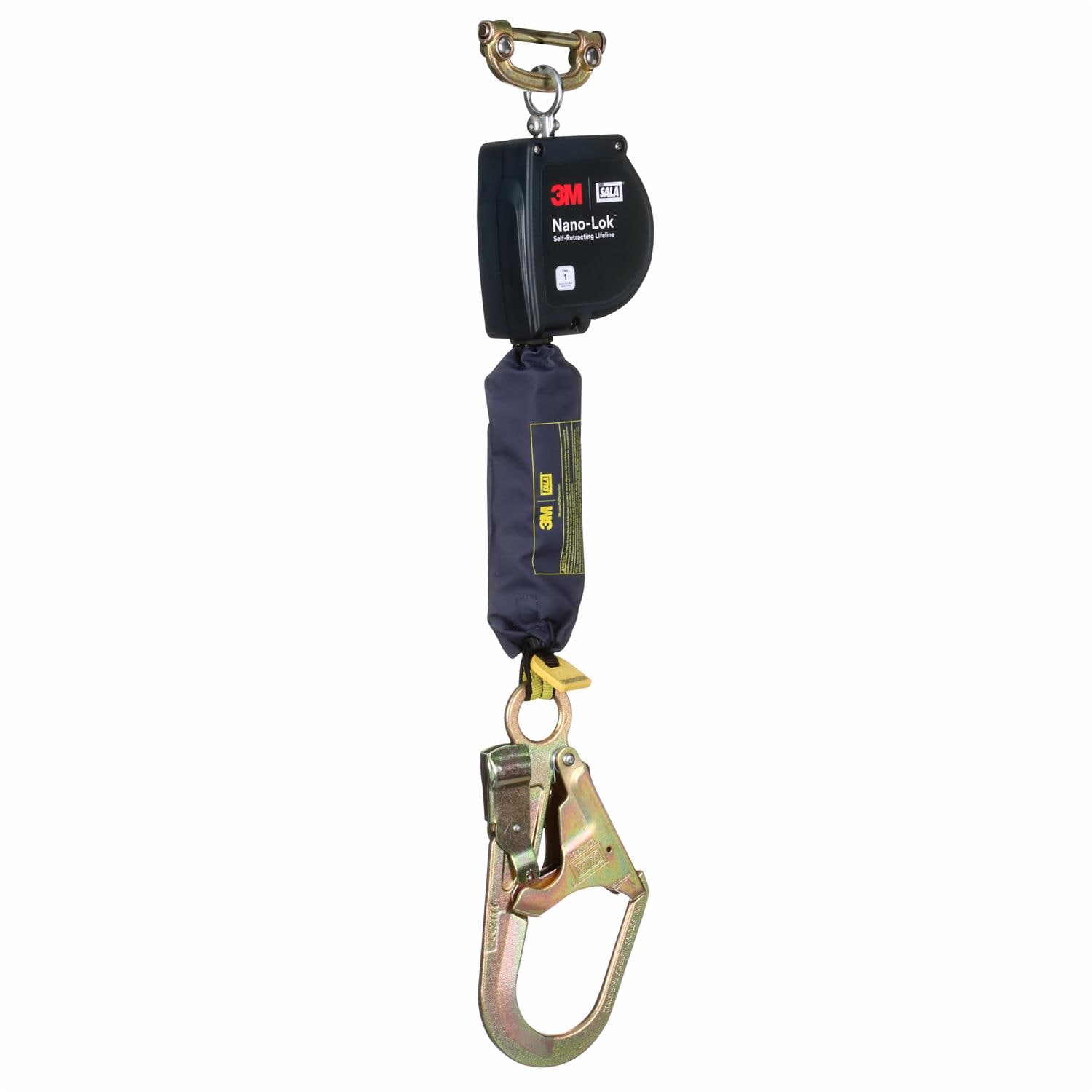3M DBI-SALA Nano-Lok XL Self-Retracting Lifeline, 9 ft., Steel Rebar Hook, Class 1