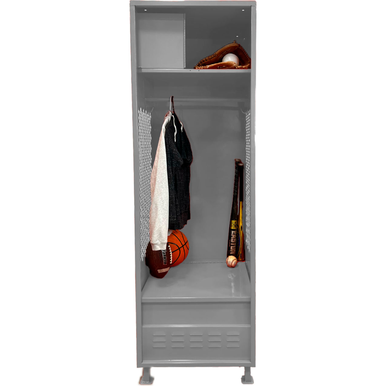 Open Gear Locker w/ Top Compartment, Foot Locker & Legs, 24"W x 18"D x 76"H, Gray
