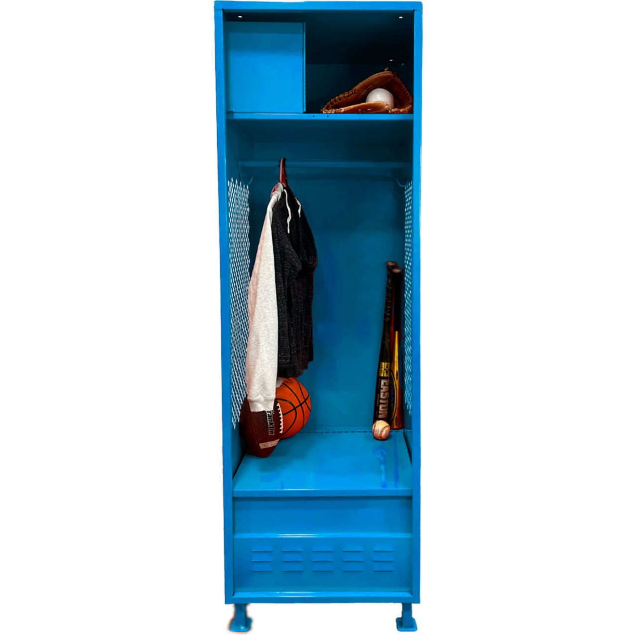 Open Gear Locker w/ Top Compt., Foot Locker & Legs, 24"W x 18"D x 76"H, Light Blue