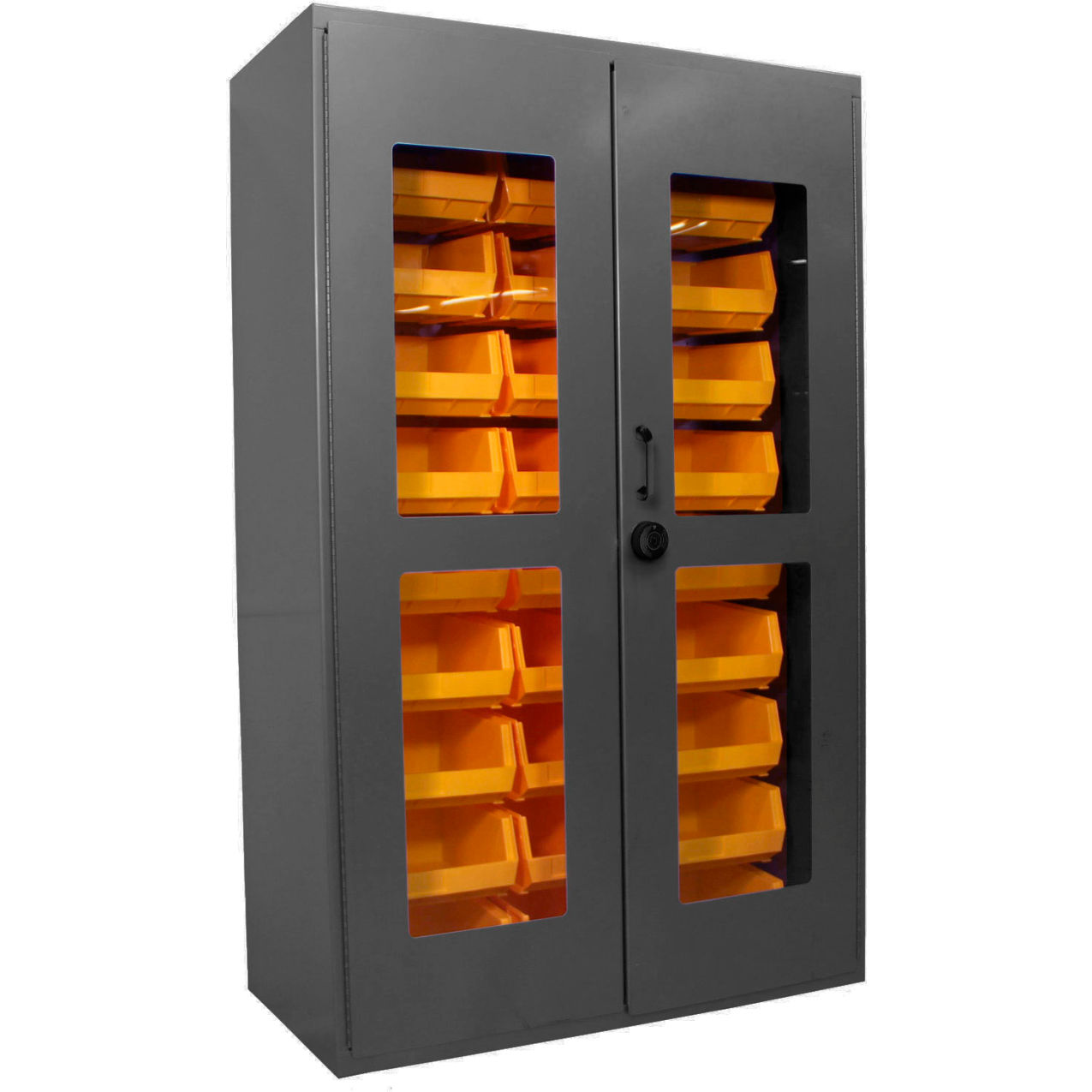 Clear-View Storage Cabinet, 18 Bins, All-Welded, 36"W x 24"D x 78"H, Gray