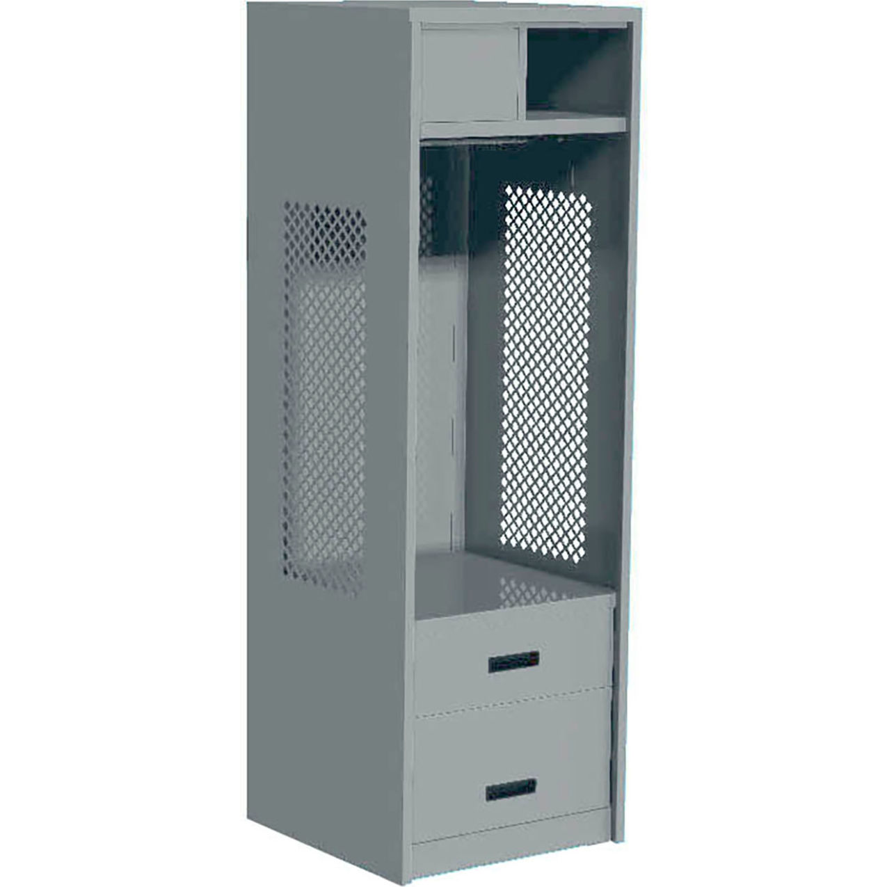 Open Gear Locker with 2 Drawers & Top Compartment, 24"W x 24"D x 72"H, Gray