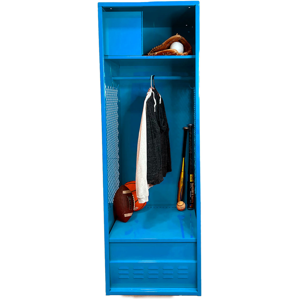 Open Gear Locker w/ Top Compartment & Foot Locker, 24"W x 24"D x 72"H, Light Blue