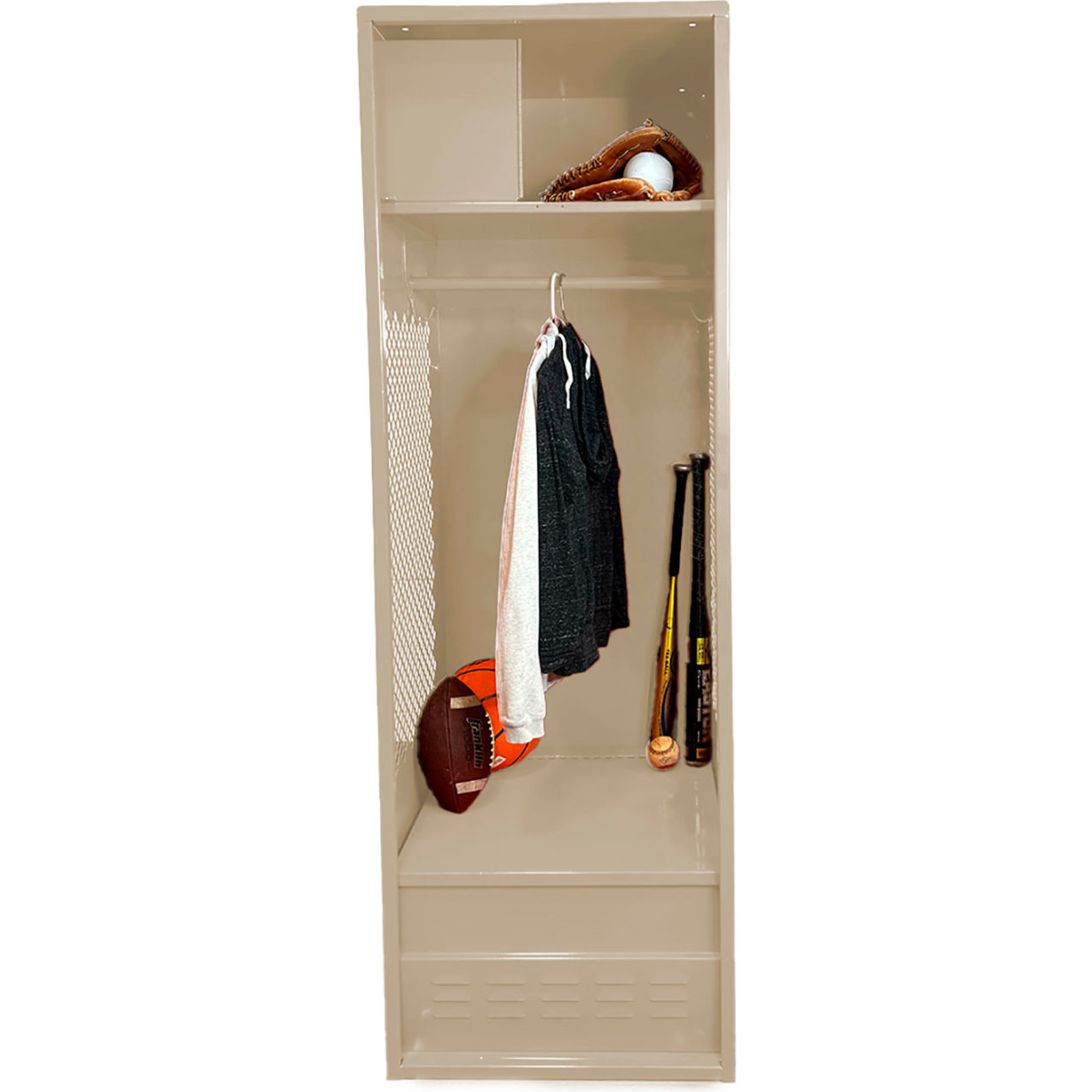Open Gear Locker with Top Compartment & Foot Locker, 24"W x 24"D x 72"H, Putty