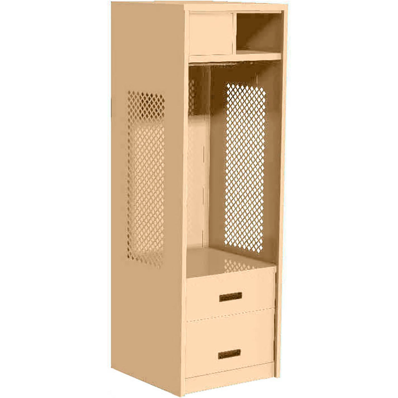 Open Gear Locker with 2 Drawers & Top Compartment, 24"W x 24"D x 72"H, Putty