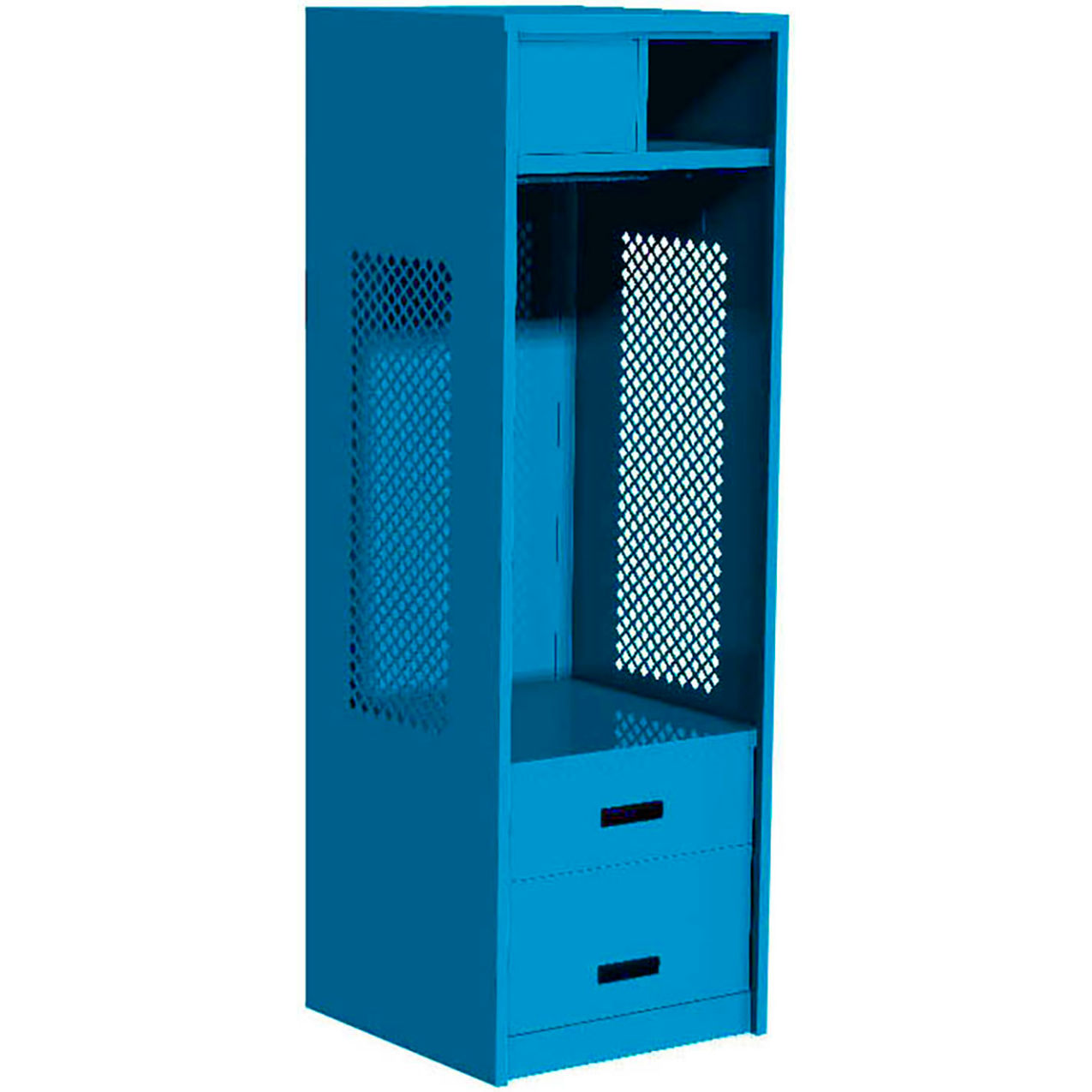Open Gear Locker with 2 Drawers & Top Compartment, 24"W x 24"D x 72"H, Light Blue