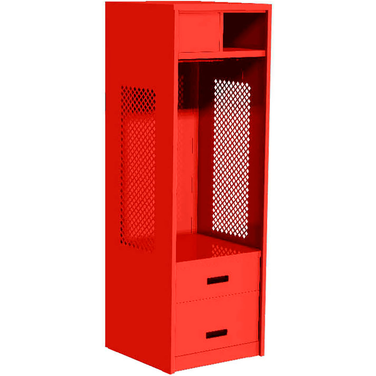 Open Gear Locker with 2 Drawers & Top Compartment, 24"W x 24"D x 72"H, Red