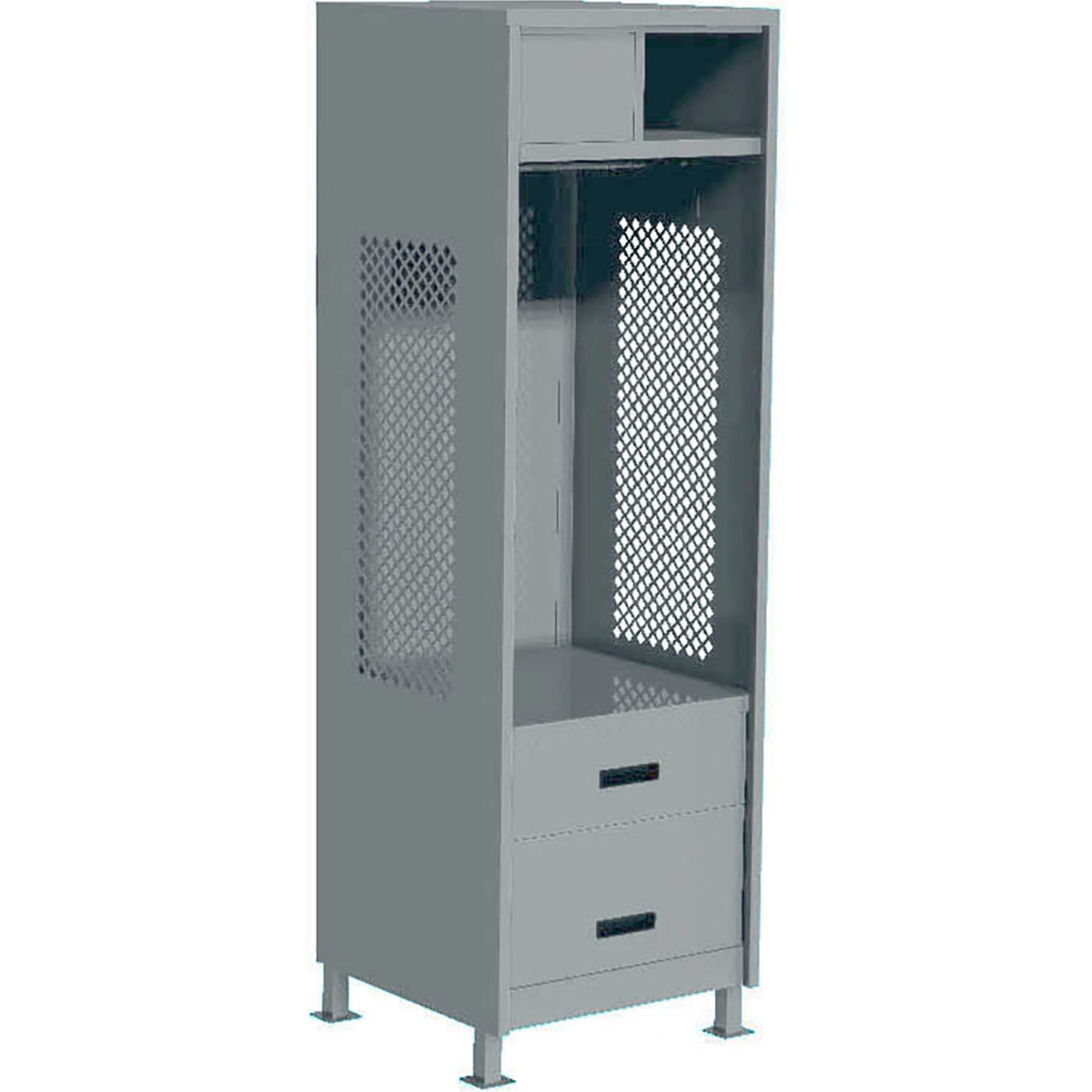 Open Gear Locker with 2 Drawers, Top Compartment & Legs, 24"W x 24"D x 76"H, Gray