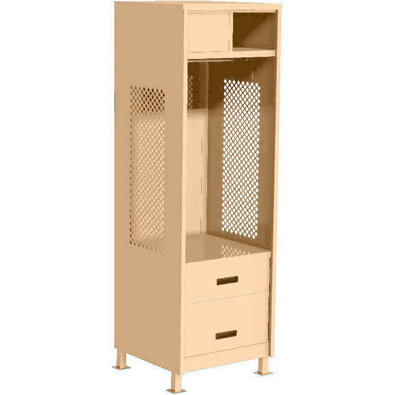 Open Gear Locker with 2 Drawers, Top Compartment & Legs, 24"W x 24"D x 76"H, Putty