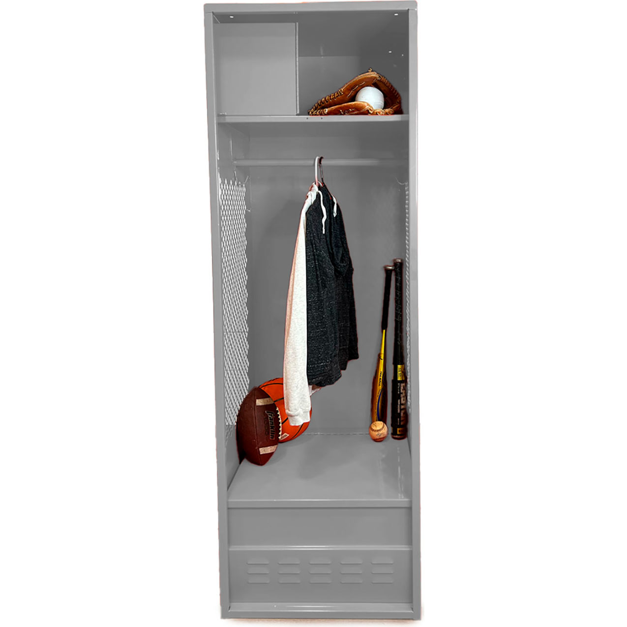 Open Gear Locker with Top Compartment & Foot Locker, 24"W x 18"D x 72"H, Gray