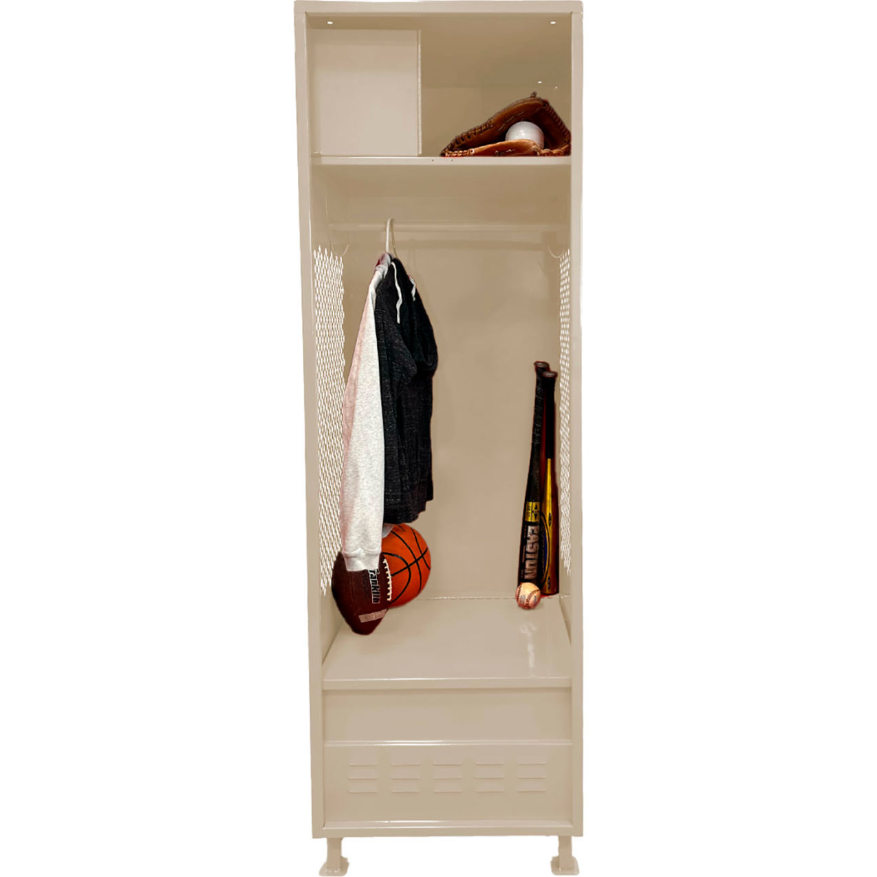 Open Gear Locker w/ Top Compartment, Foot Locker & Legs, 24"W x 24"D x 76"H, Putty
