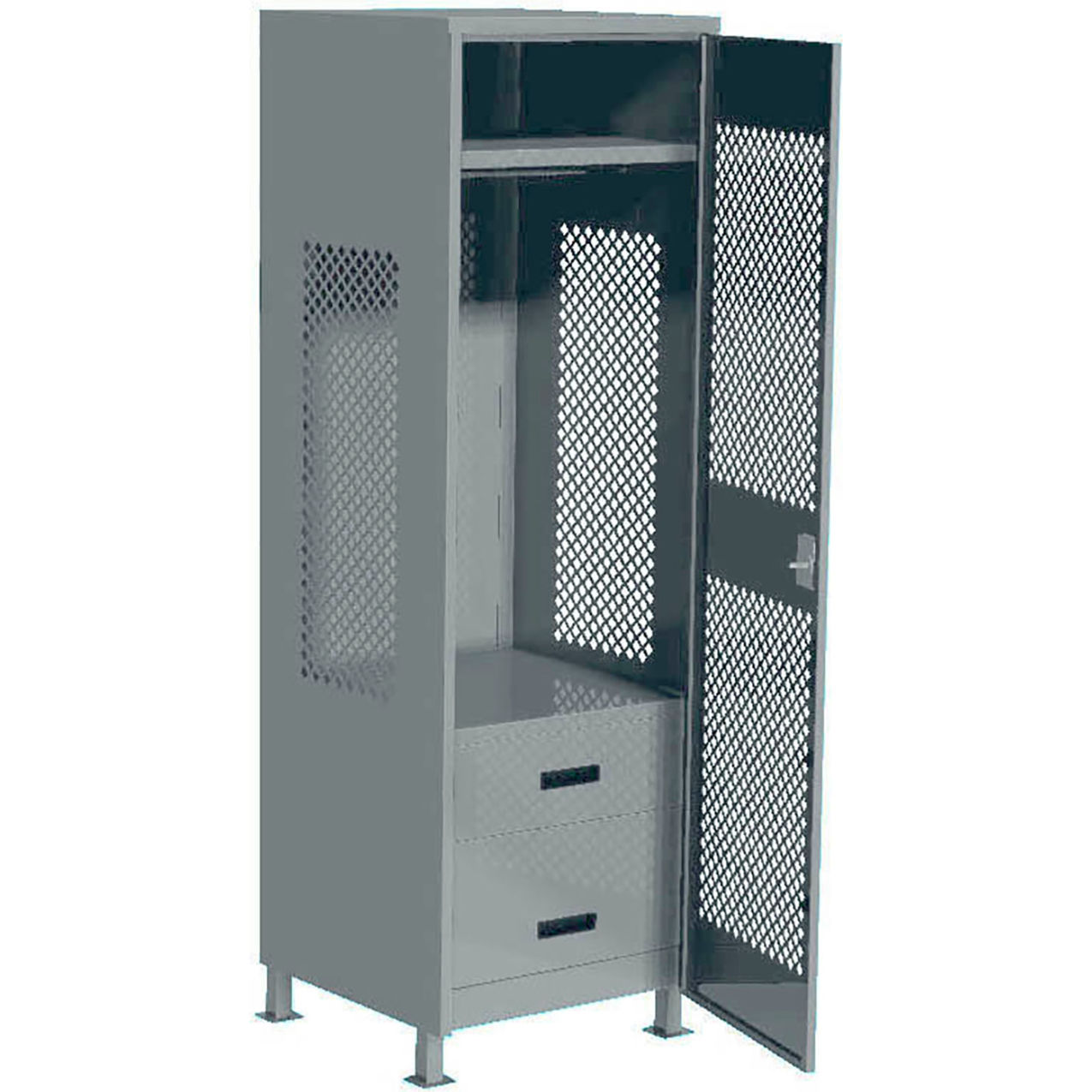 1 Door Security Gear Locker with 2 Drawers & Legs, 24"W x 24"D x 76"H, Gray