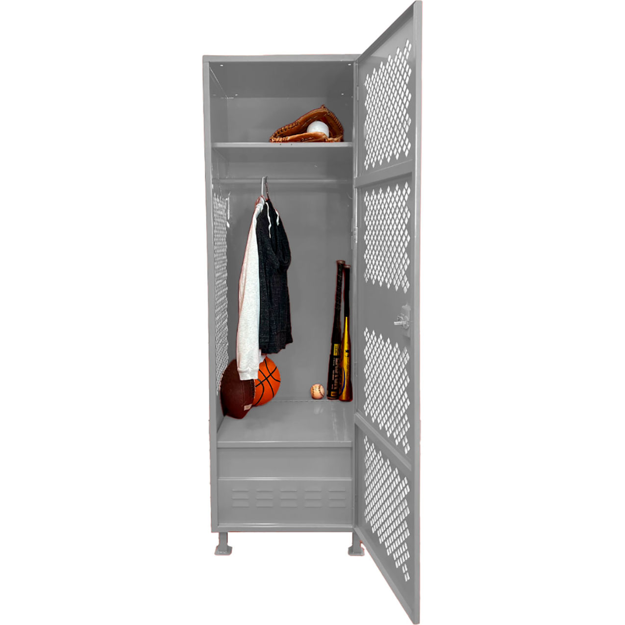 1 Door Security Gear Locker with Foot Locker & Legs, 24"W x 24"D x 76"H, Gray