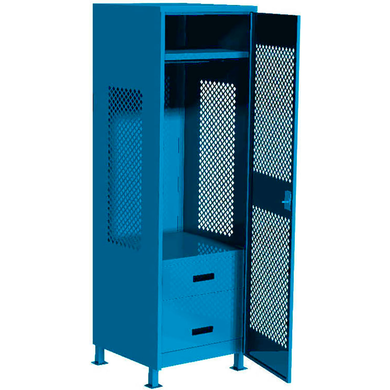 1 Door Security Gear Locker with 2 Drawers & Legs, 24"W x 24"D x 76"H, Light Blue