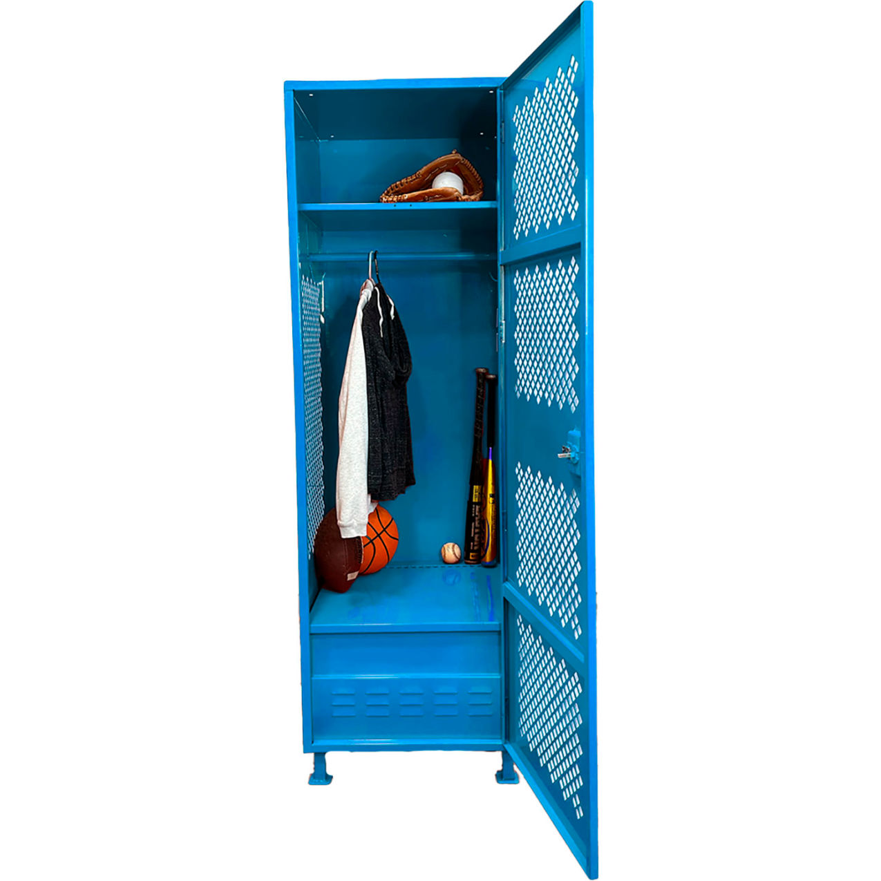 1 Door Security Gear Locker w/ Foot Locker & Legs, 24"W x 18"D x 76"H, Light Blue