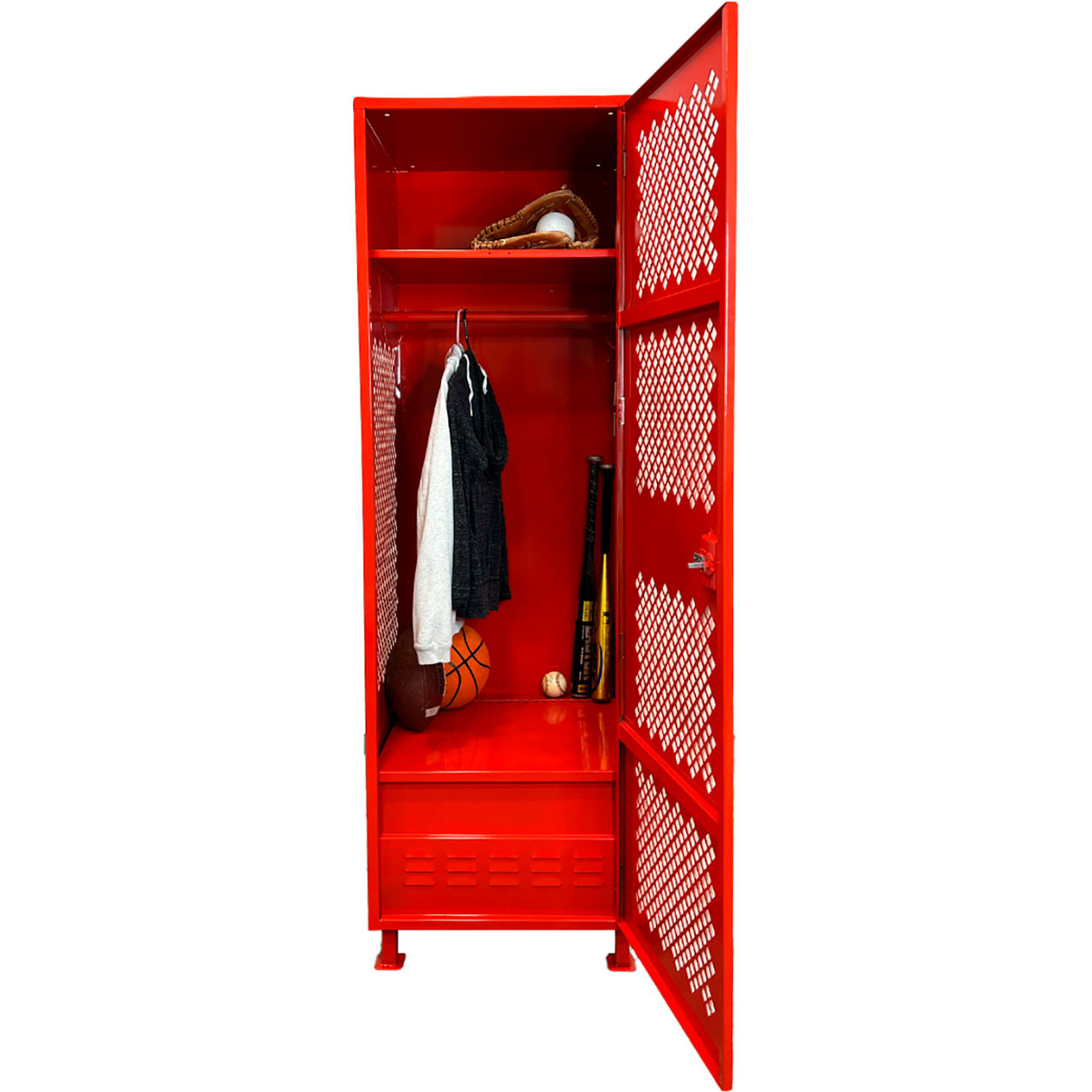 1 Door Security Gear Locker with Foot Locker & Legs, 24"W x 18"D x 76"H, Red