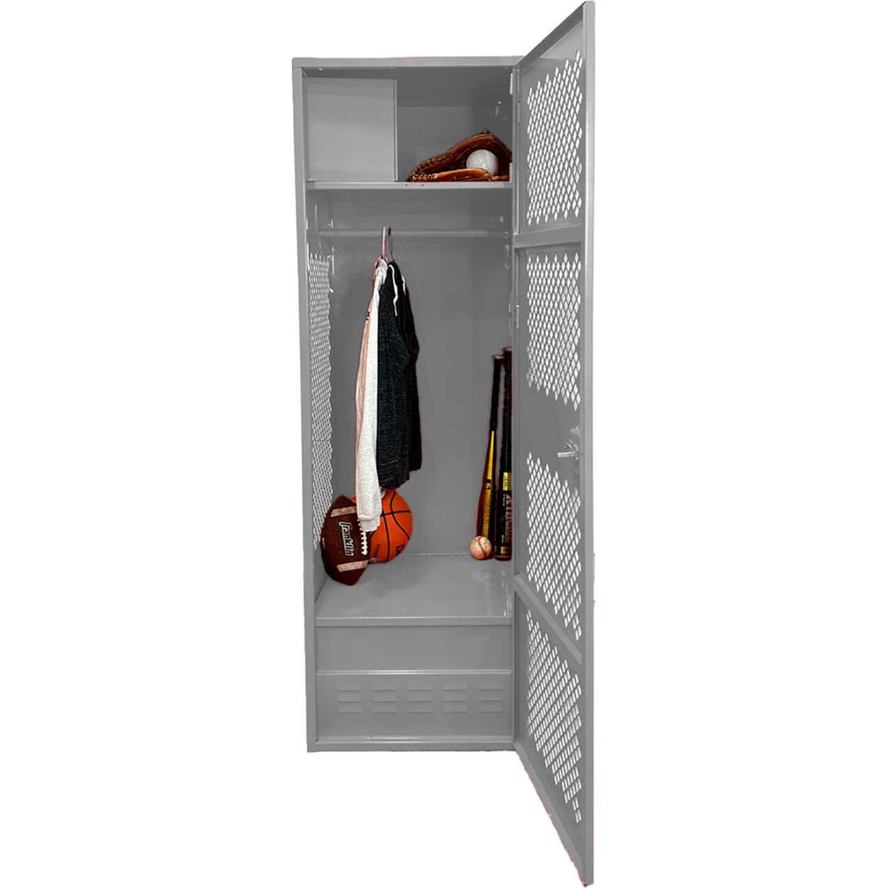1 Door Security Gear Locker w/ Top Compt. & Foot Locker, 24"W x 24"D x 72"H, Gray