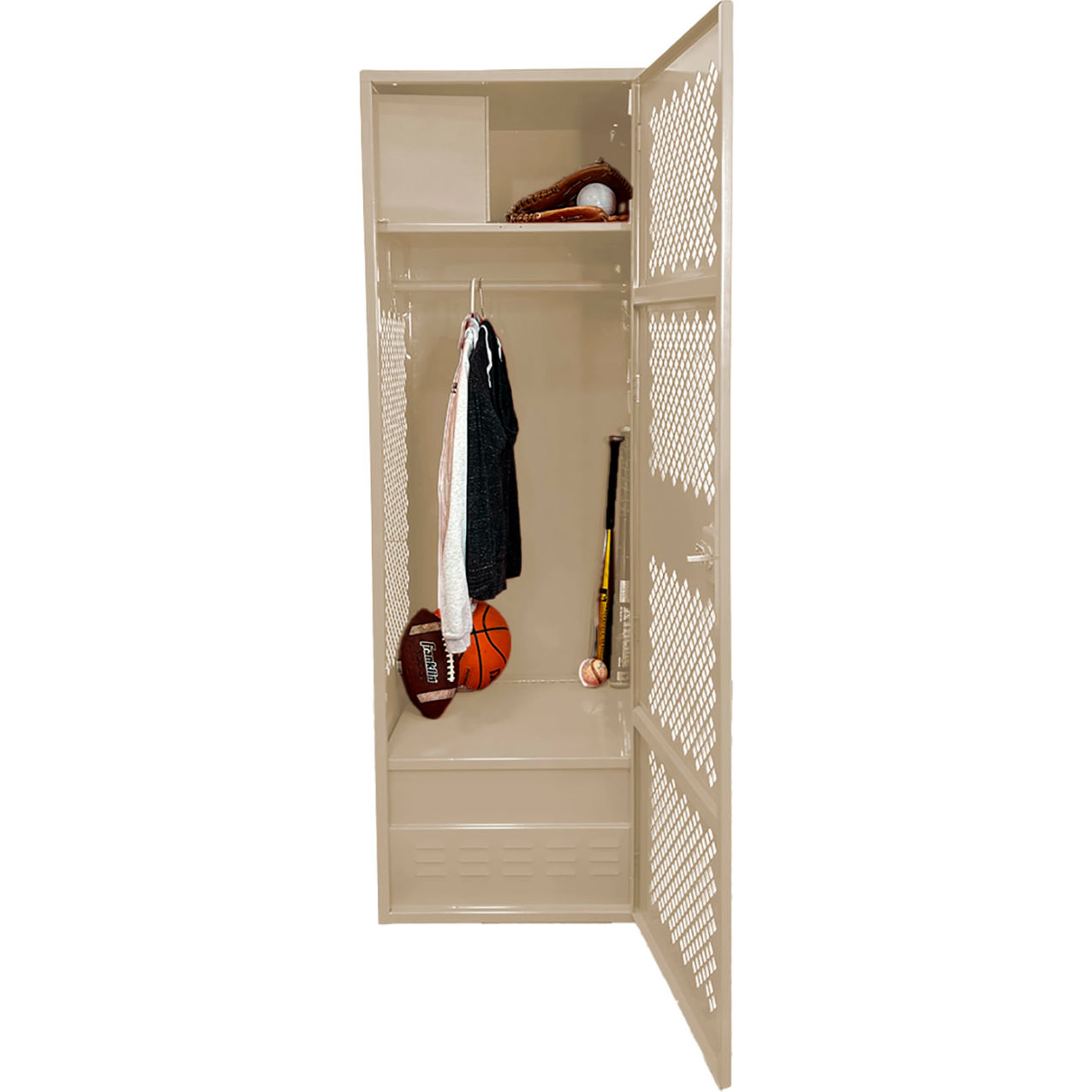 1 Door Security Gear Locker w/ Top Compt. & Foot Locker, 24"W x 24"D x 72"H, Putty