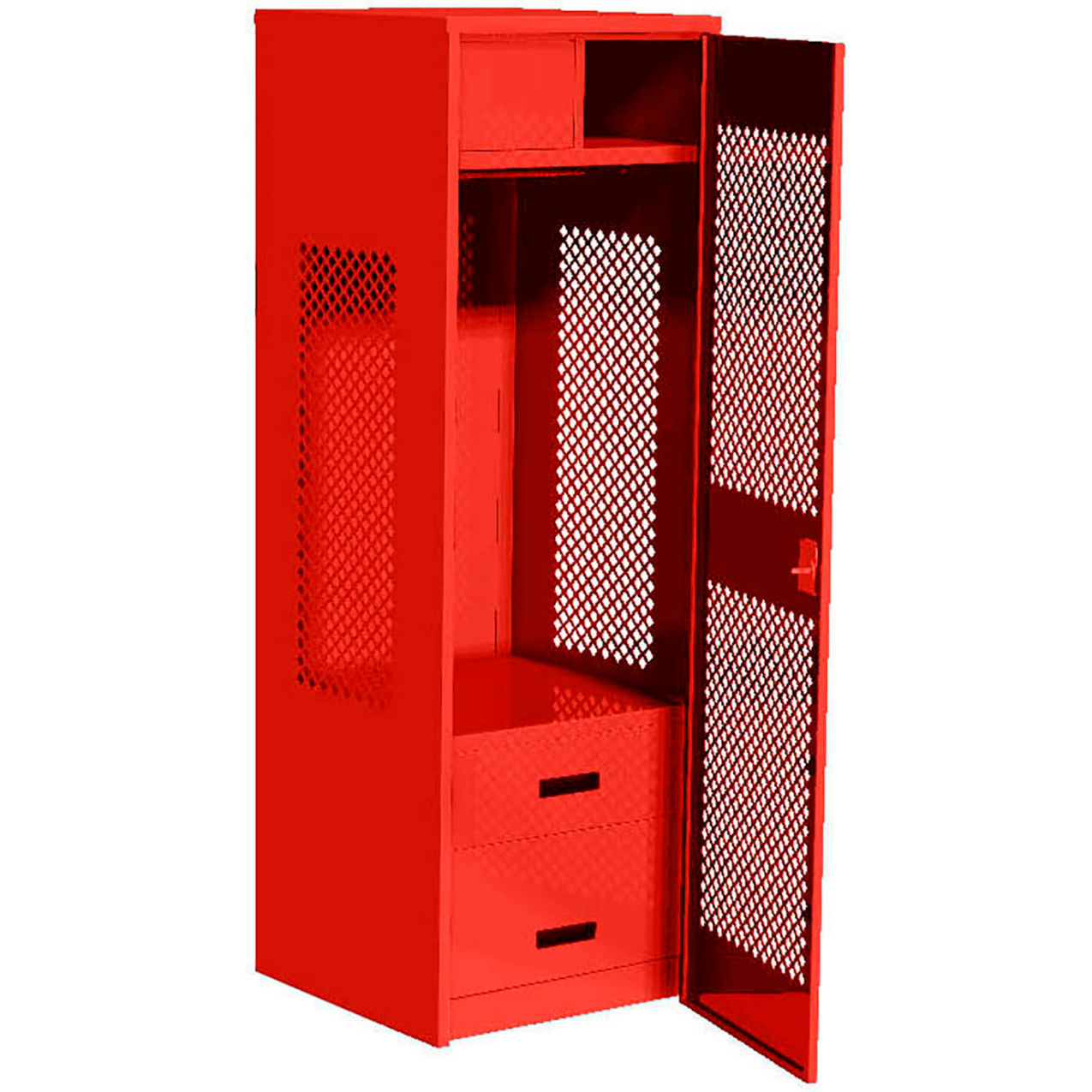 1 Door Security Gear Locker w/ 2 Drawers & Top Compt., 24"W x 24"D x 72"H, Red