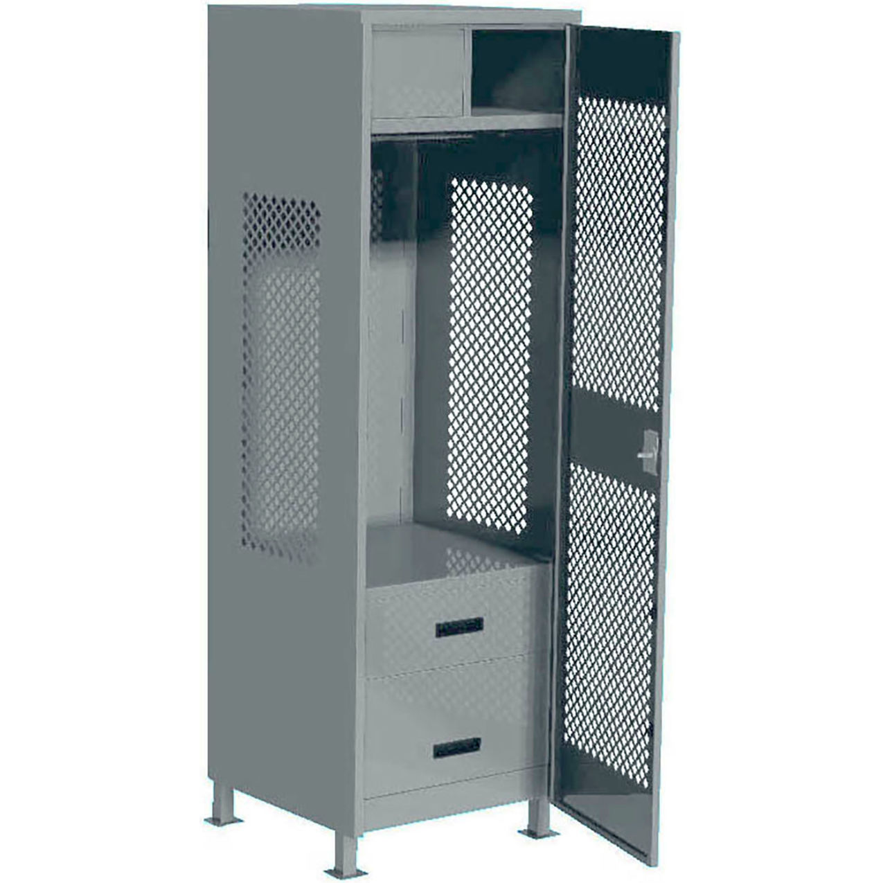 1 Door Security Gear Locker w/ 2 Drawers, Top Compt. & Legs, 24"Wx24"Dx76"H, Gray