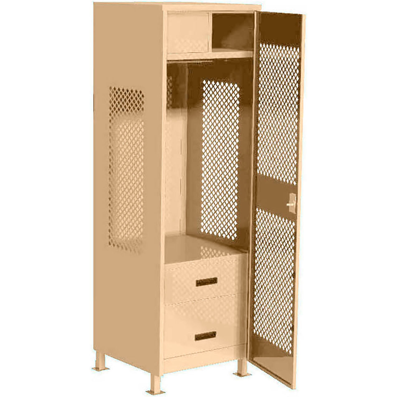 1 Door Security Gear Locker w/ 2 Drawers, Top Compt. & Legs, 24"Wx24"Dx76"H, Putty