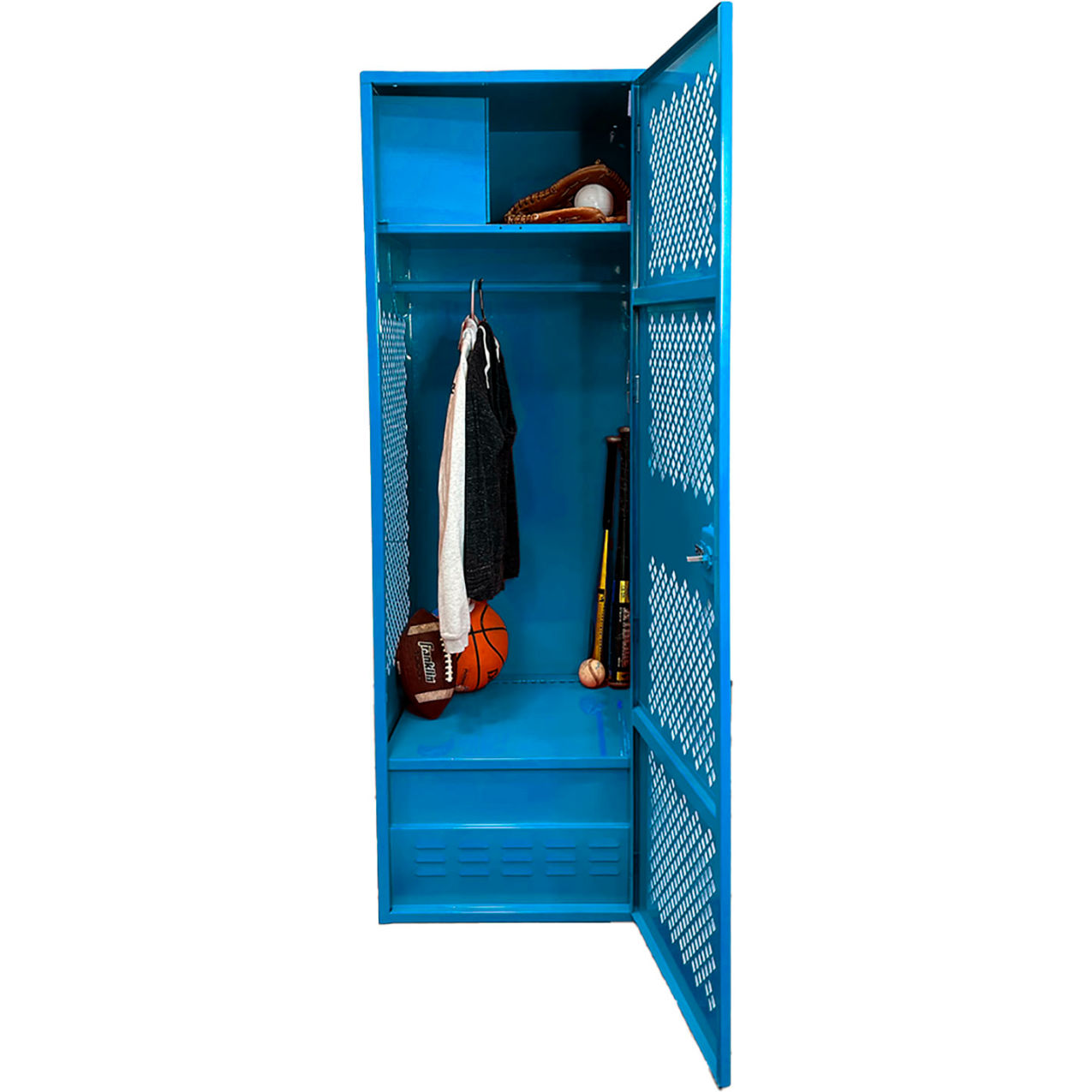 1 Door Security Gear Locker w/ Top Compt. & Foot Locker, 24"Wx24"Dx72"H, Lt. Blue