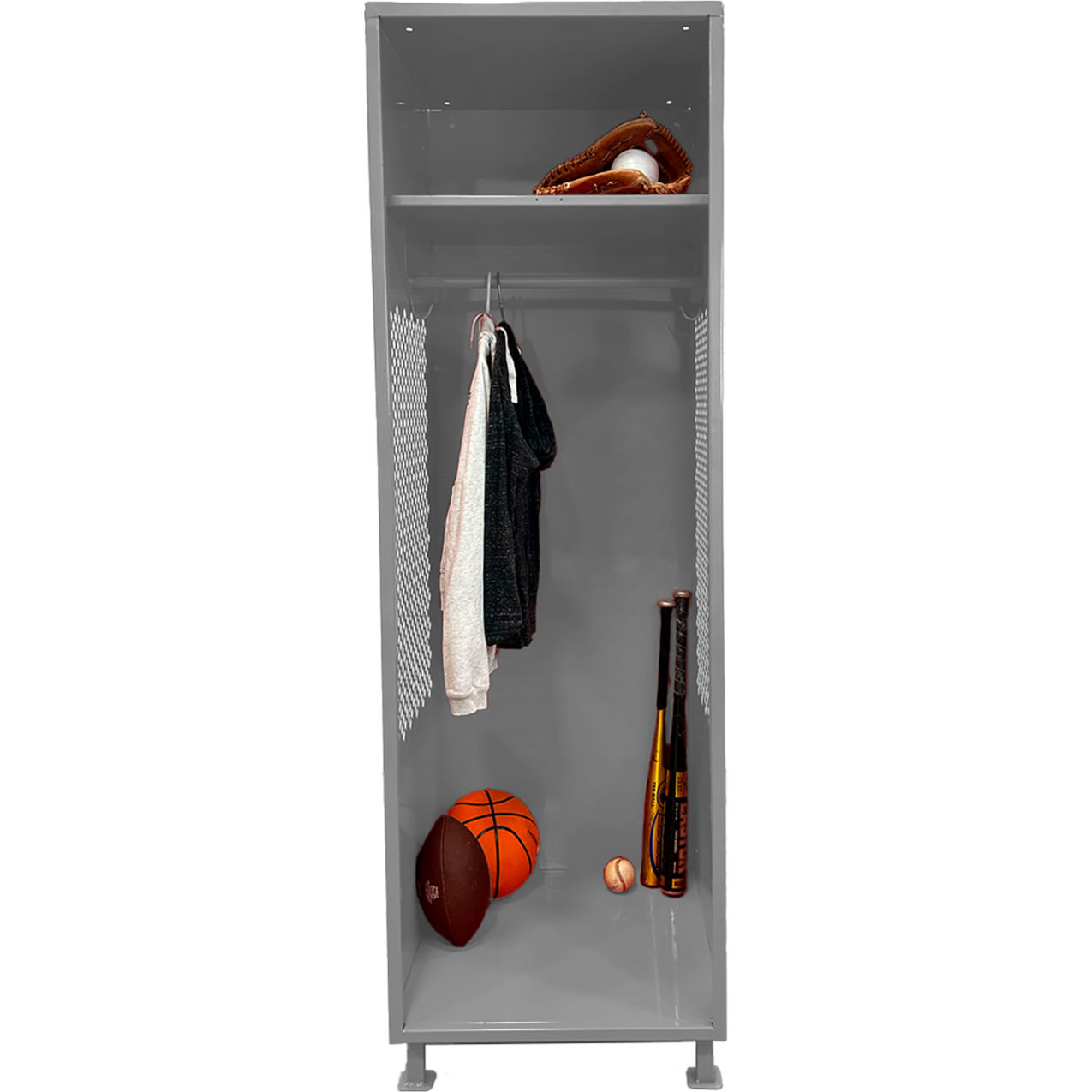 Open Gear Locker with Legs, 24"W x 24"D x 76"H, Gray