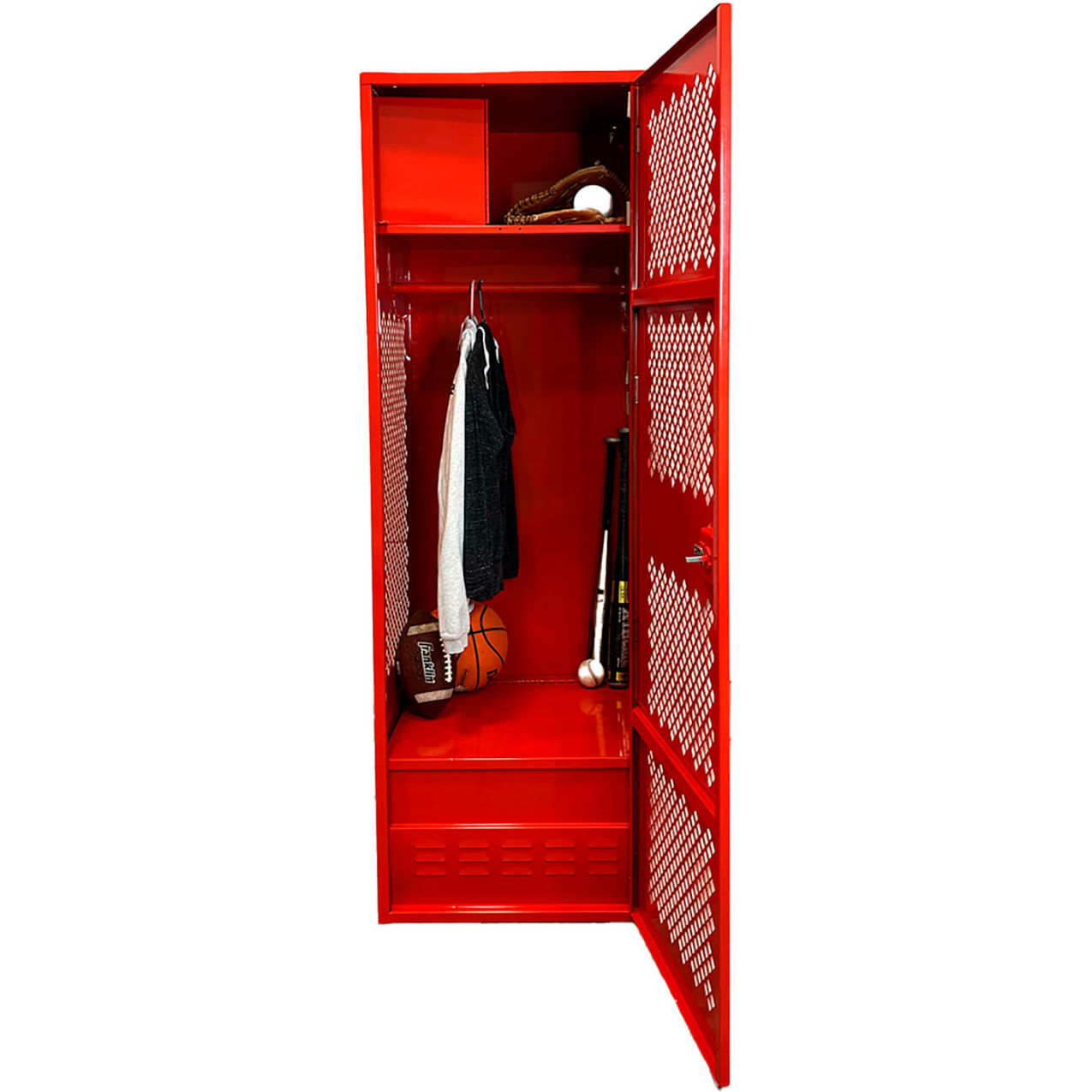 1 Door Security Gear Locker w/ Top Compt. & Foot Locker, 24"W x 24"D x 72"H, Red