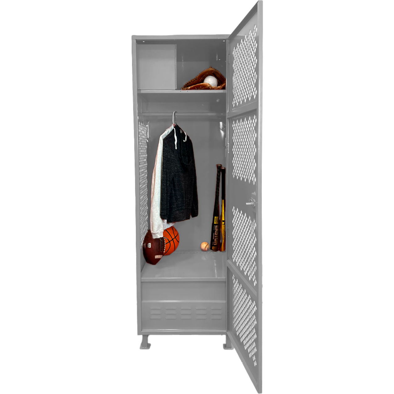 1 Door Security Gear Locker w/ Top Compt, Foot Locker & Legs, 24"Wx24"Dx76"H, Gray