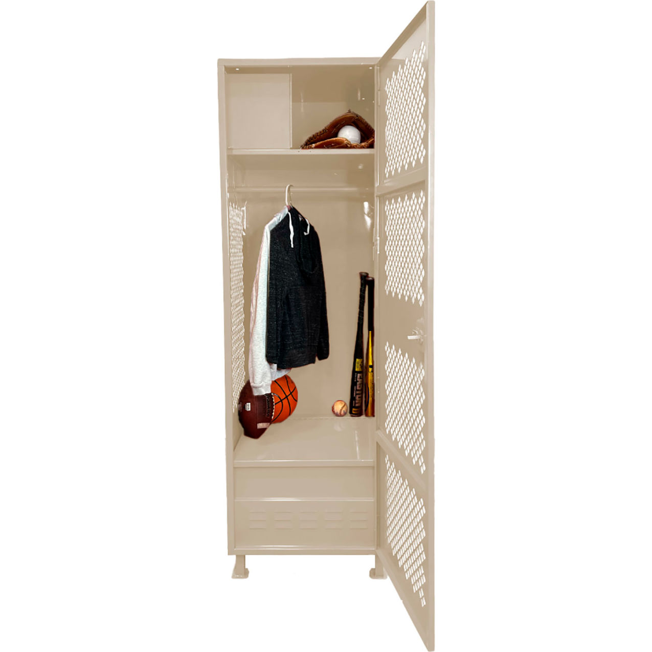 1 Door Security Gear Locker w/ Top Compt, Foot Locker & Legs, 24"Wx24"Dx76"H, Putty