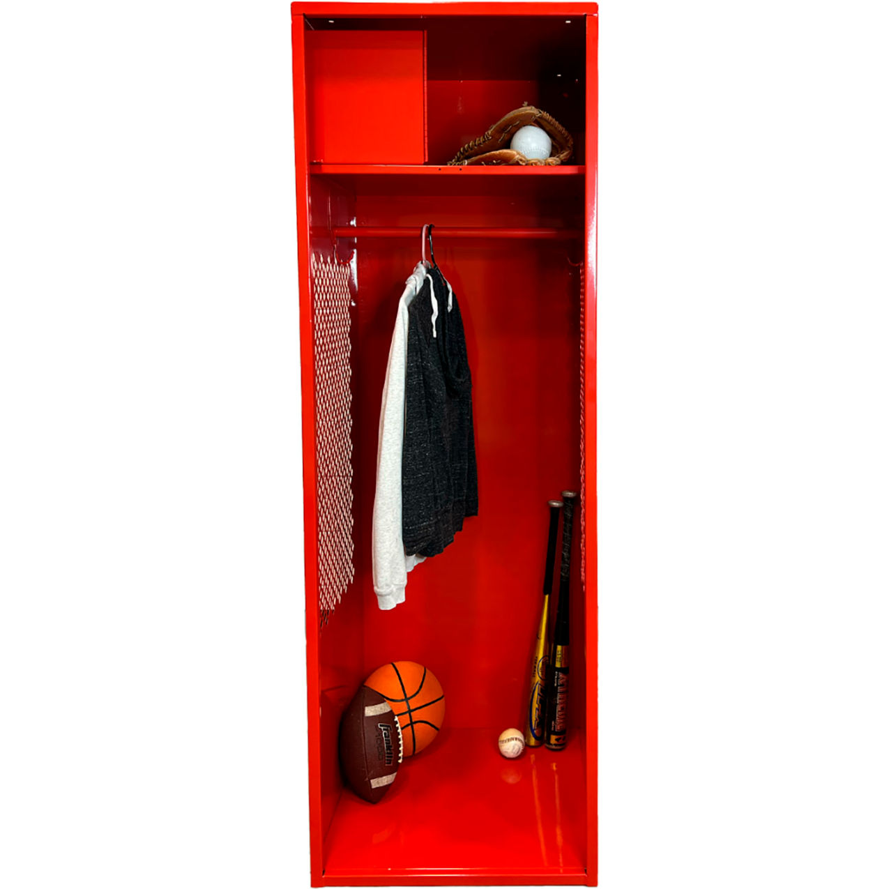 Open Gear Locker with Top Compartment, 24"W x 18"D x 72"H, Red