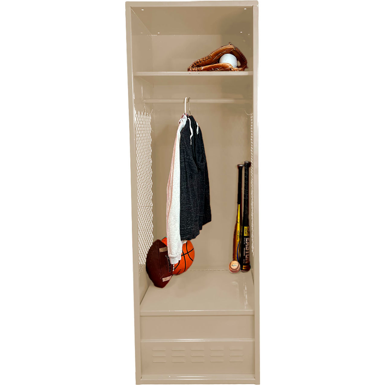 Open Gear Locker with Foot Locker, 24"W x 18"D x 72"H, Putty