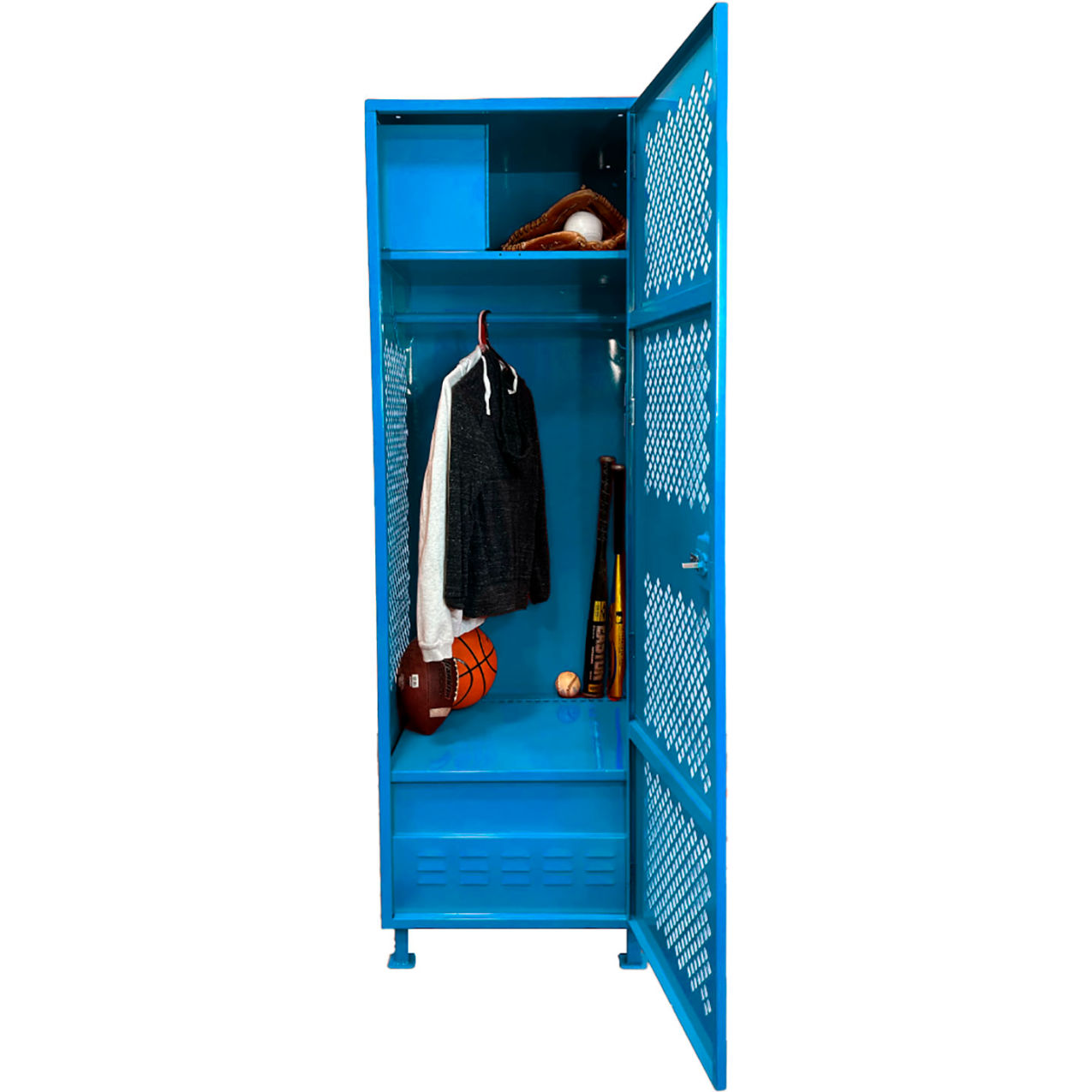 1 Door Security Gear Locker w/Top Compt, Foot Locker & Legs, 24"Wx18"Dx76"H, Lt Blue