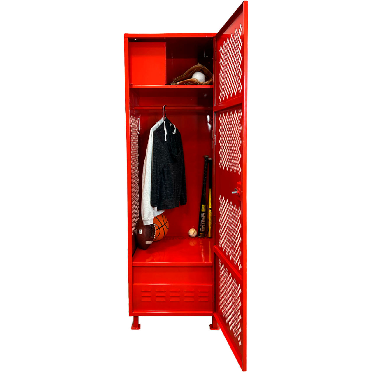 1 Door Security Gear Locker w/ Top Compt., Foot Locker & Legs, 24"Wx18"Dx76"H, Red