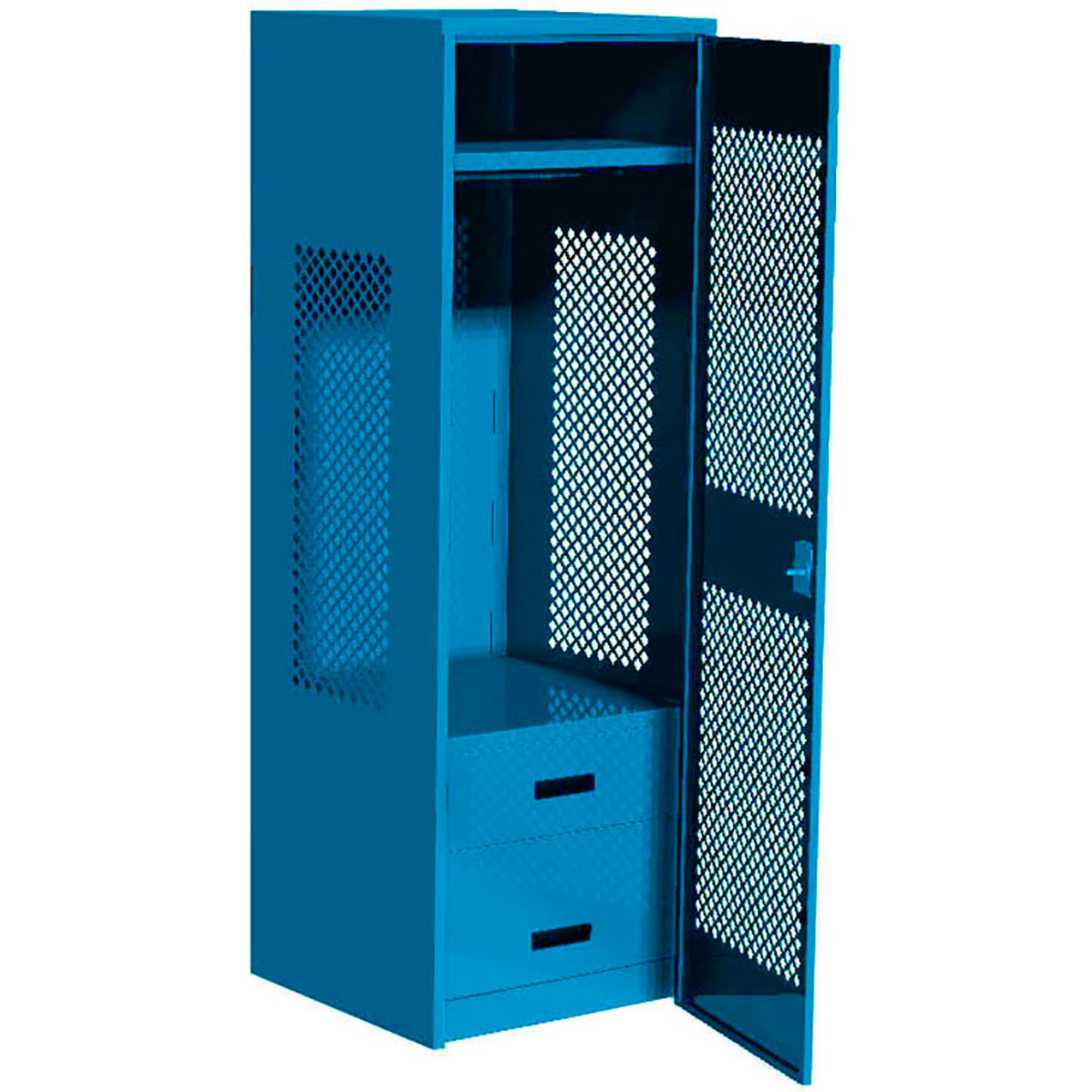 1 Door Security Gear Locker with 2 Drawers, 24"W x 18"D x 72"H, Light Blue