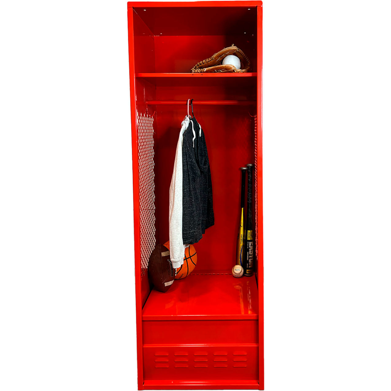 Open Gear Locker with Foot Locker, 24"W x 24"D x 72"H, Red
