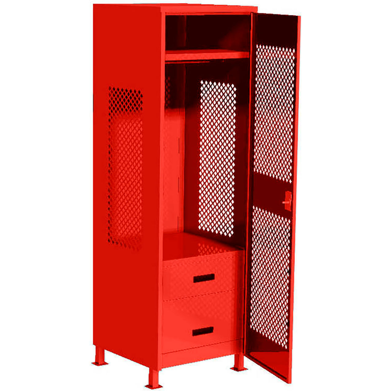1 Door Security Gear Locker with 2 Drawers & Legs, 24"W x 18"D x 76"H, Red