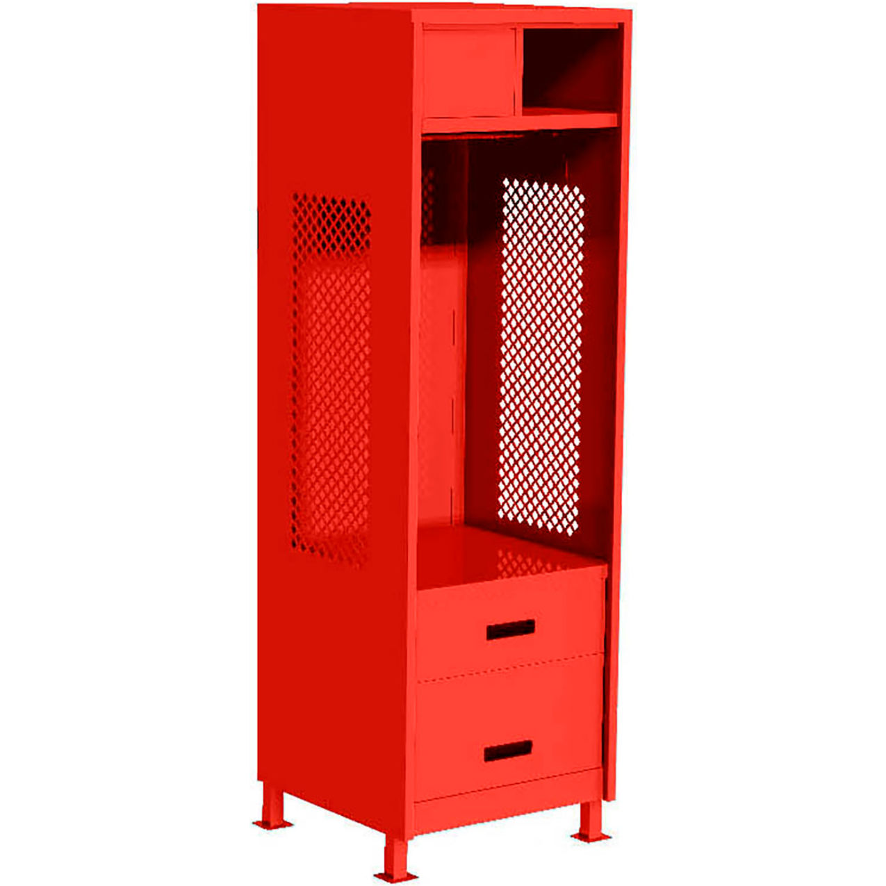 Open Gear Locker with 2 Drawers, Top Compartment & Legs, 24"W x 18"D x 76"H, Red