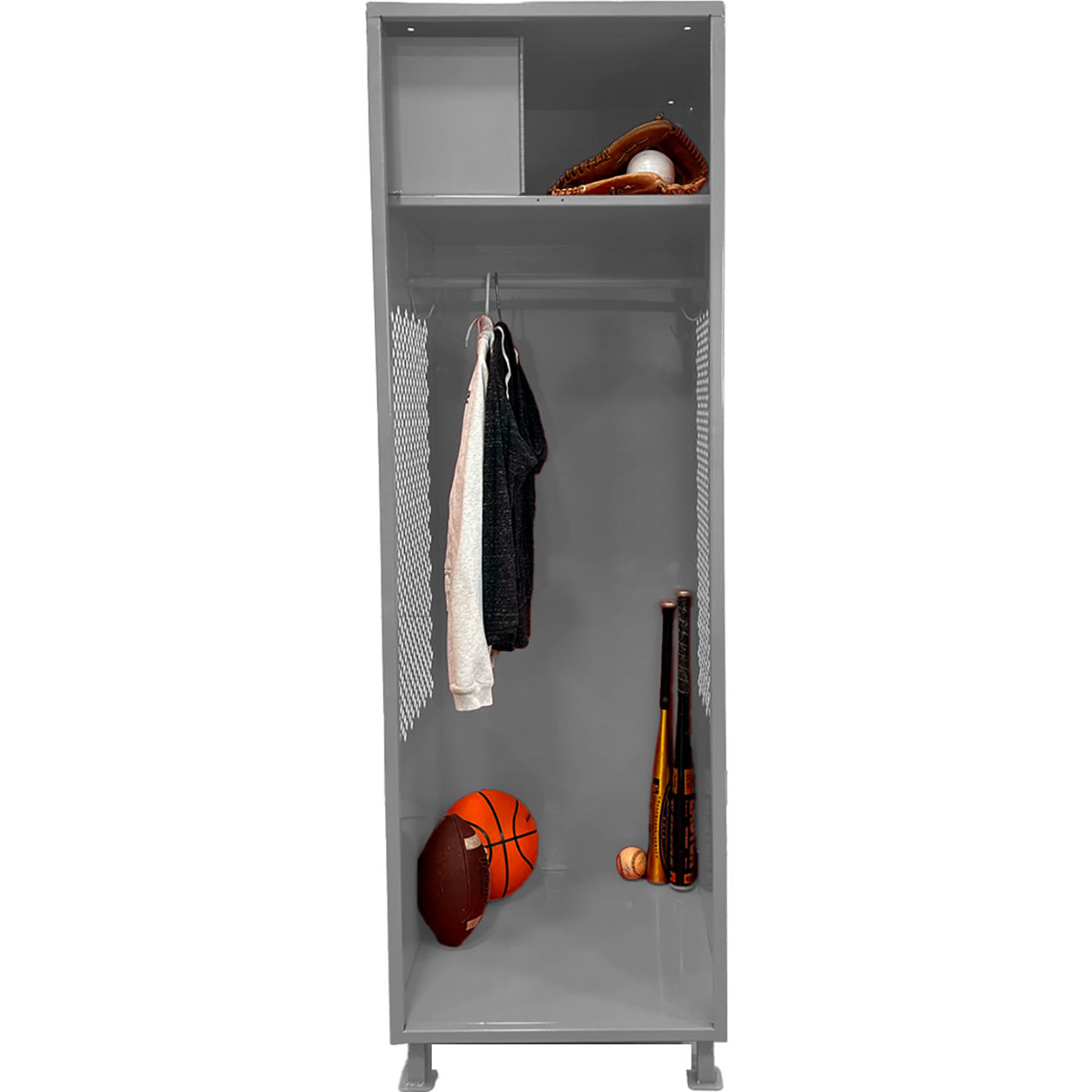 Open Gear Locker with Top Compartment & Legs, 24"W x 18"D x 76"H, Gray