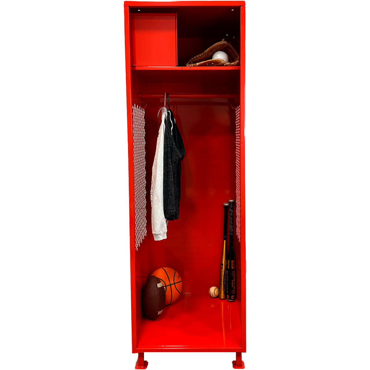 Open Gear Locker with Top Compartment & Legs, 24"W x 18"D x 76"H, Red
