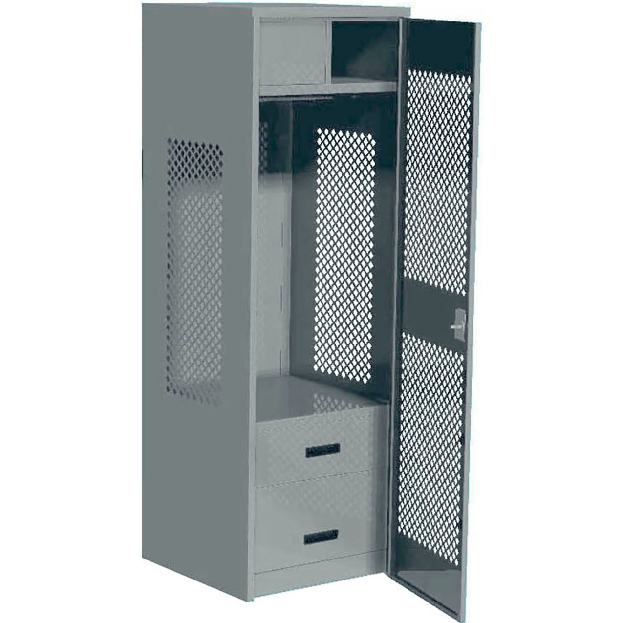 1 Door Security Gear Locker w/ 2 Drawers & Top Compt., 24"W x 18"D x 72"H, Gray