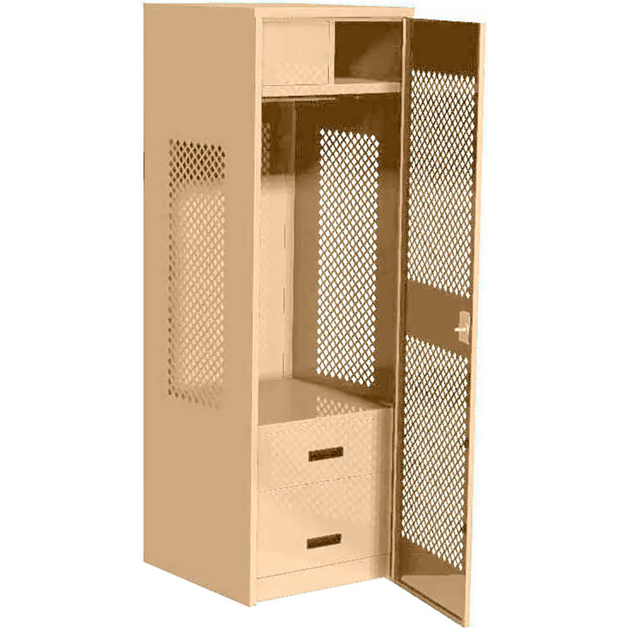 1 Door Security Gear Locker w/ 2 Drawers & Top Compt., 24"W x 18"D x 72"H, Putty