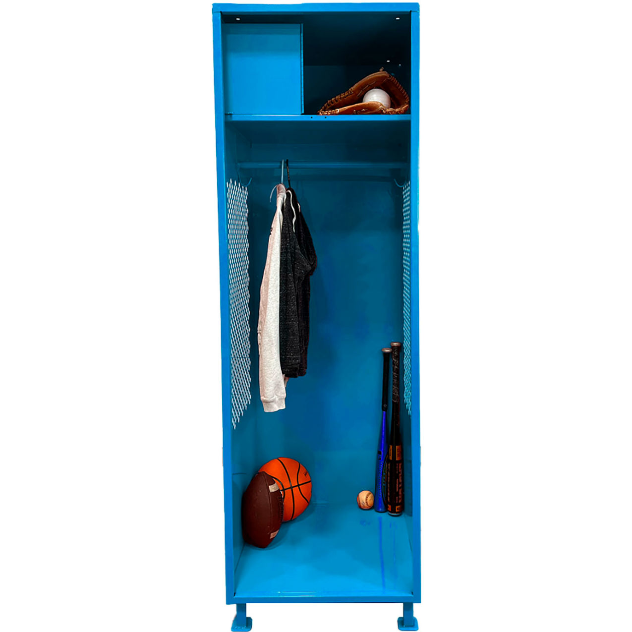 Open Gear Locker with Top Compartment & Legs, 24"W x 24"D x 76"H, Light Blue