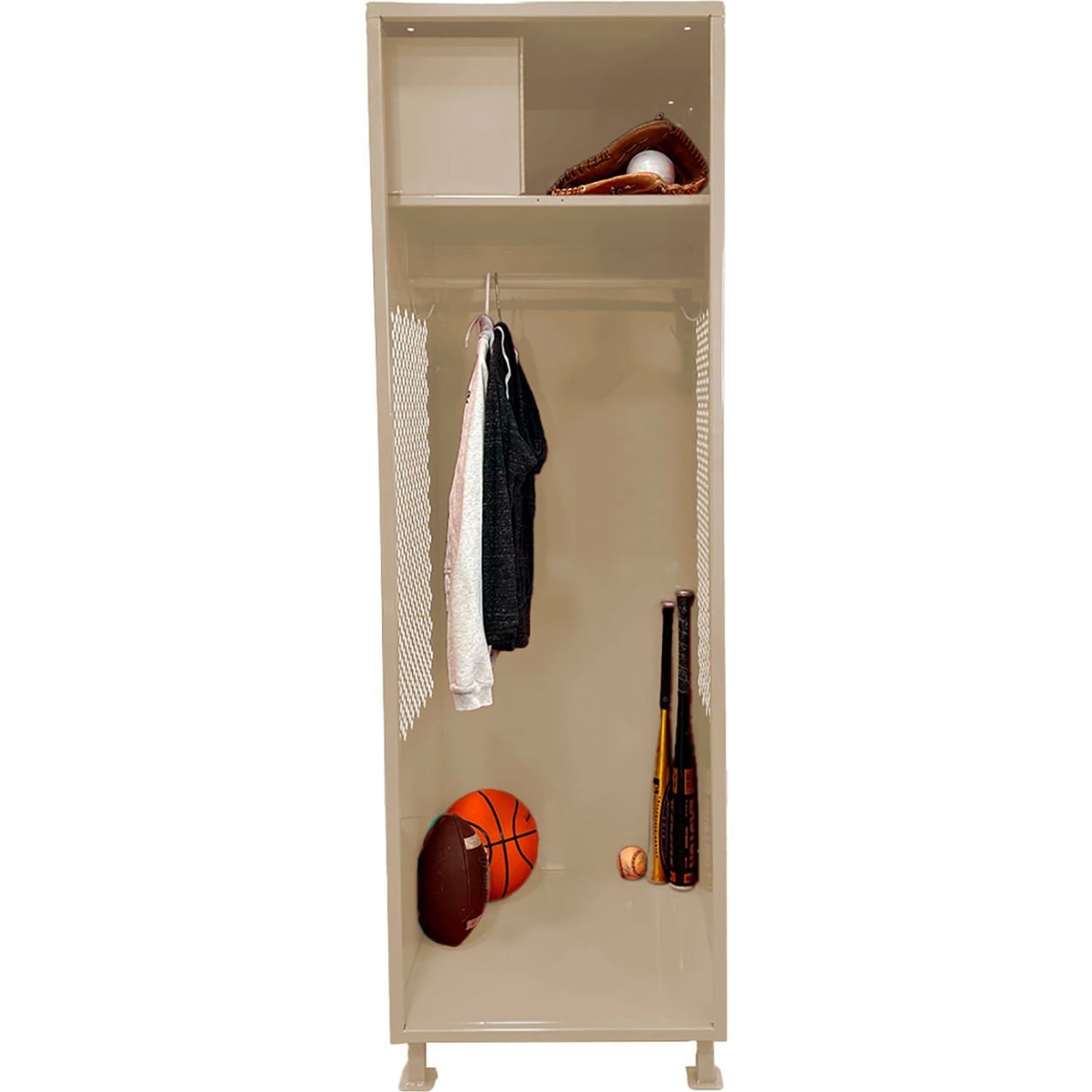 Open Gear Locker with Top Compartment & Legs, 24"W x 24"D x 76"H, Putty