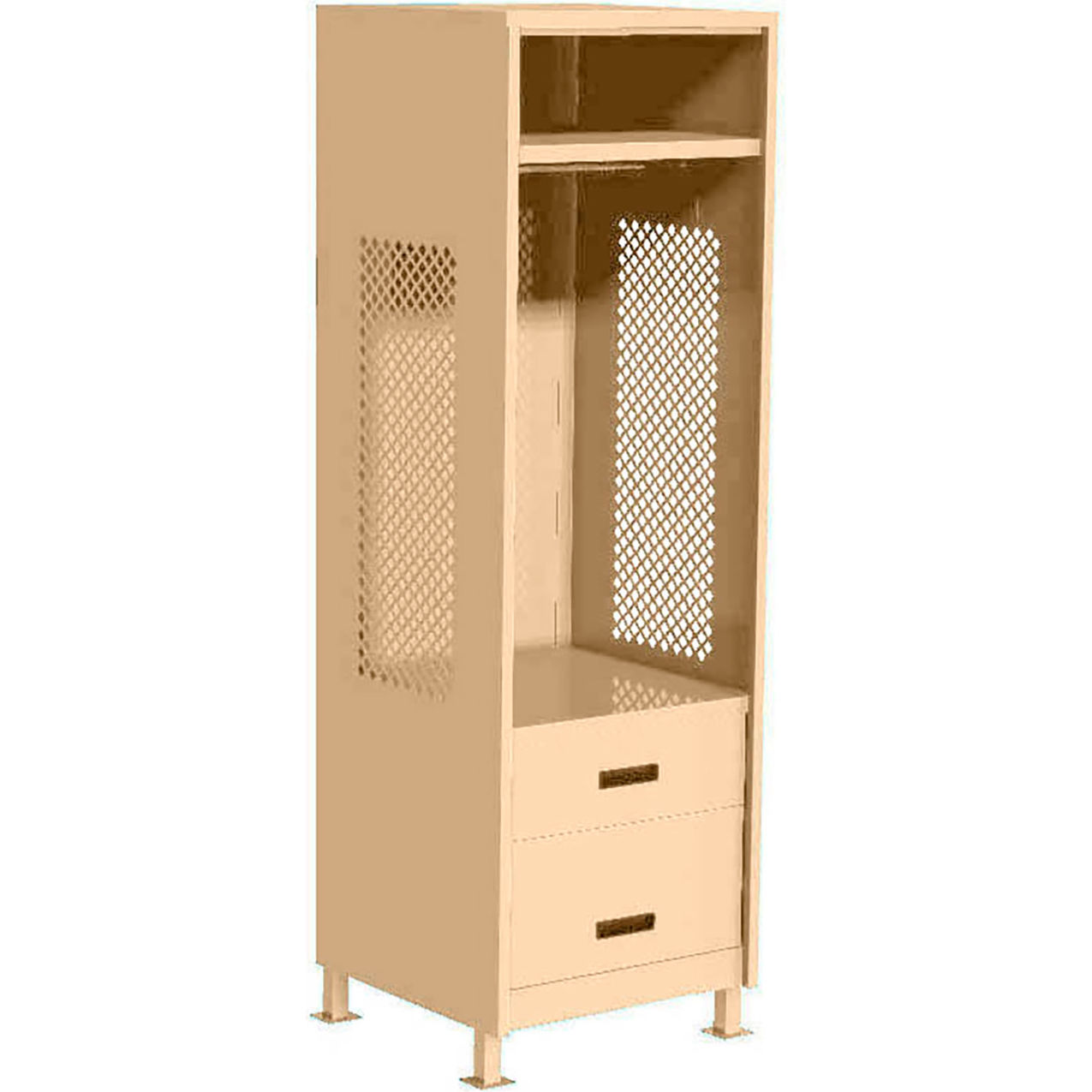 Open Gear Locker with 2 Drawers & Legs, 24"W x 24"D x 76"H, Putty