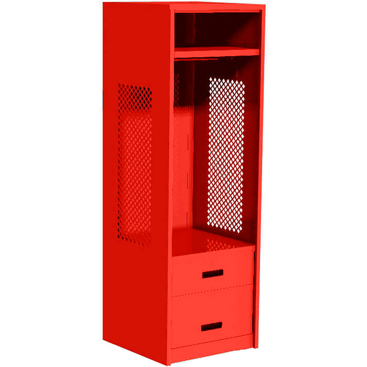 Open Gear Locker with 2 Drawers, 24"W x 24"D x 72"H, Red