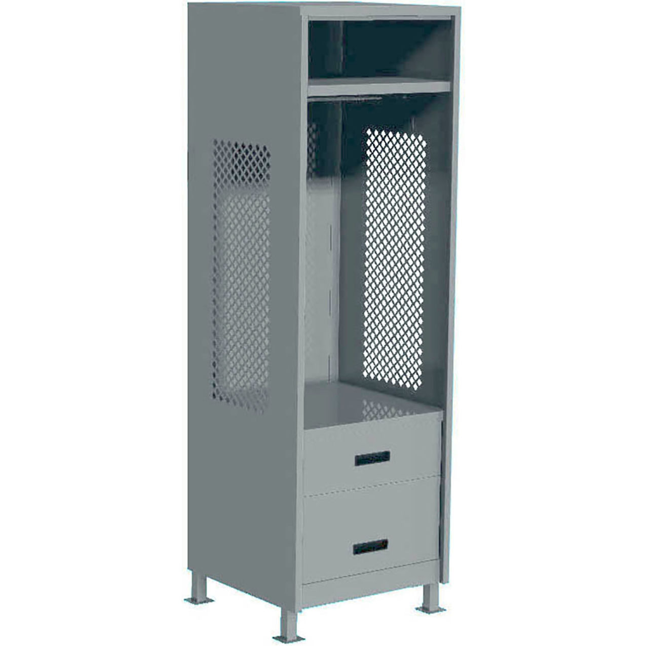 Open Gear Locker with 2 Drawers & Legs, 24"W x 24"D x 76"H, Gray