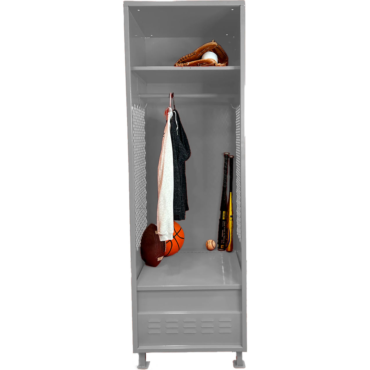 Open Gear Locker with Foot Locker & Legs, 24"W x 18"D x 76"H, Gray