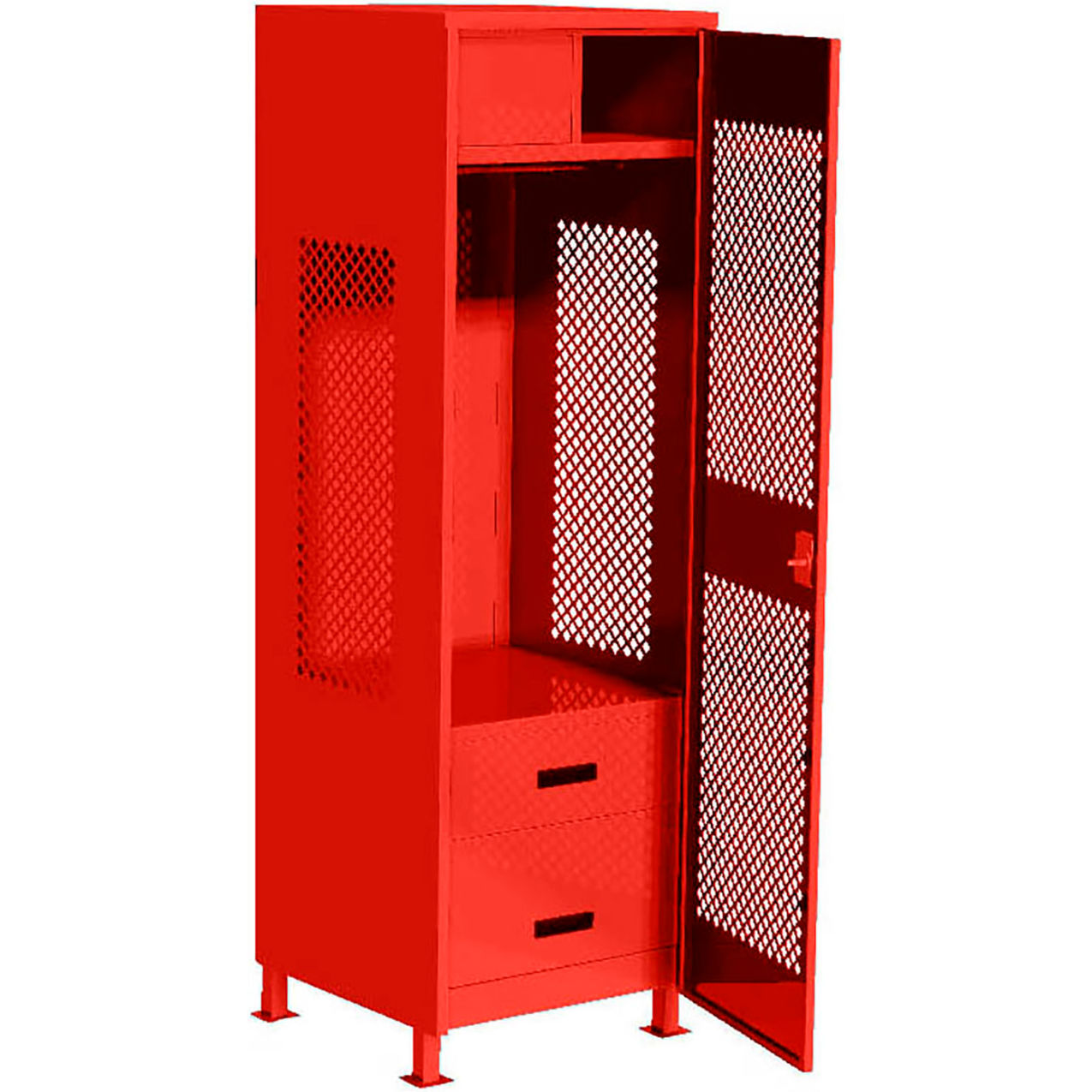 1 Door Security Gear Locker w/ 2 Drawers, Top Compt. & Legs, 24"Wx18"Dx76"H, Red