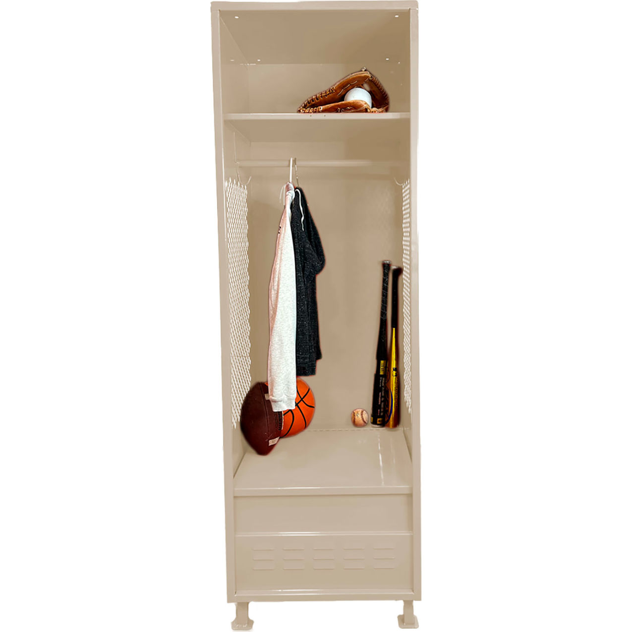 Open Gear Locker with Foot Locker & Legs, 24"W x 18"D x 76"H, Putty