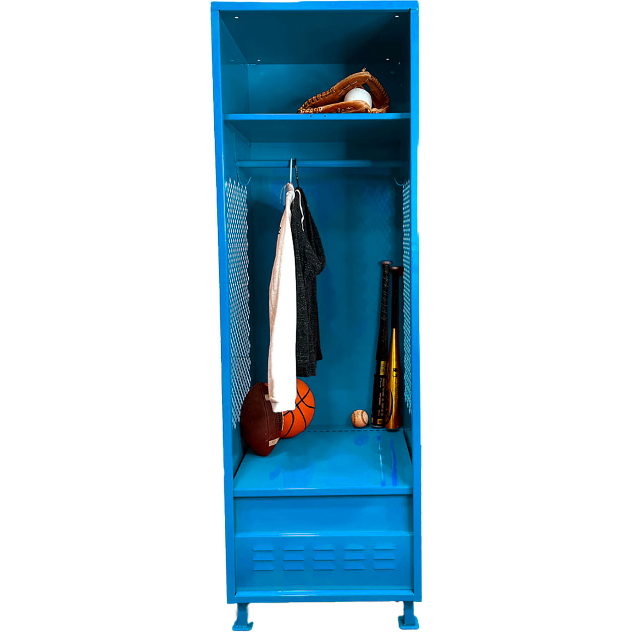 Open Gear Locker with Foot Locker & Legs, 24"W x 18"D x 76"H, Light Blue